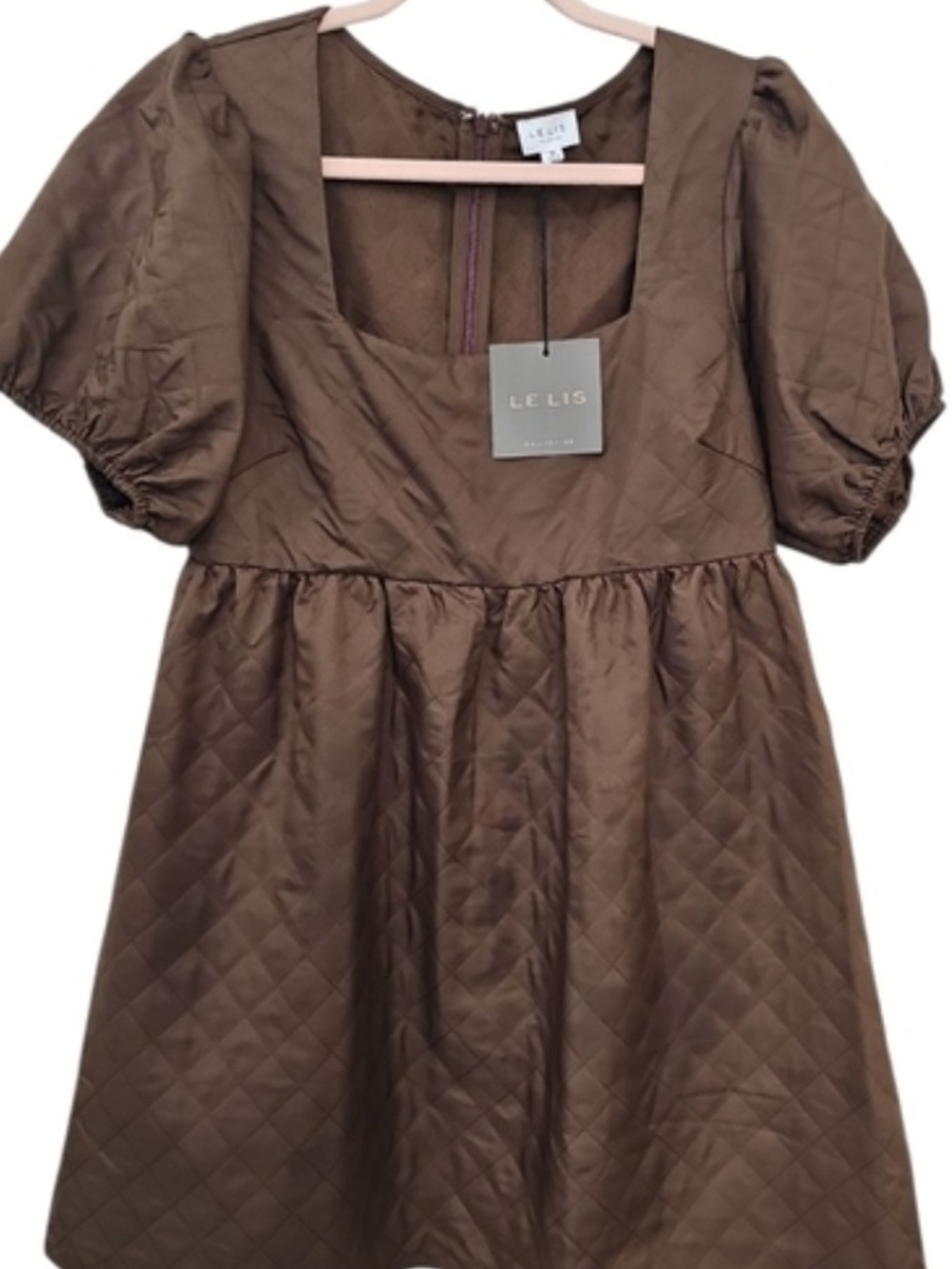 Le Lis Quilted Brown Puff Sleeve Dress